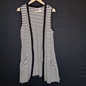 💙 Chicos Striped Soft Flowy Stretch Long Cardigan Vest Pockets Size XL Preppy N